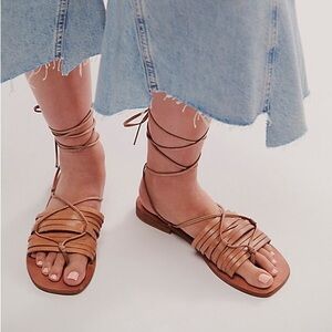 Free People Cami Huarache Wrap Sandals Size 8.5 Shoes Tan Leather Boho